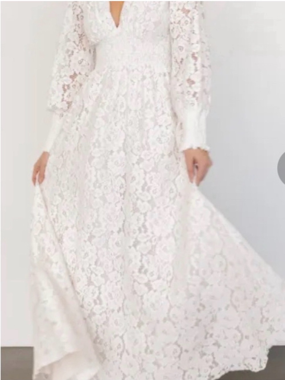 Baltic Born White Floral Lace Maxi Dress with Long Sleeves